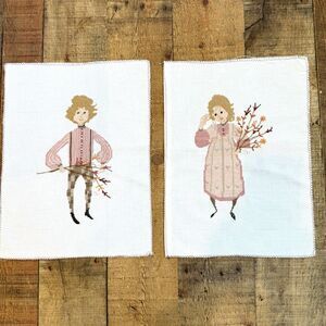 Vintage P. Buckley Moss Adam and Amy Completed Cross X-Stitch Set of 2 1987